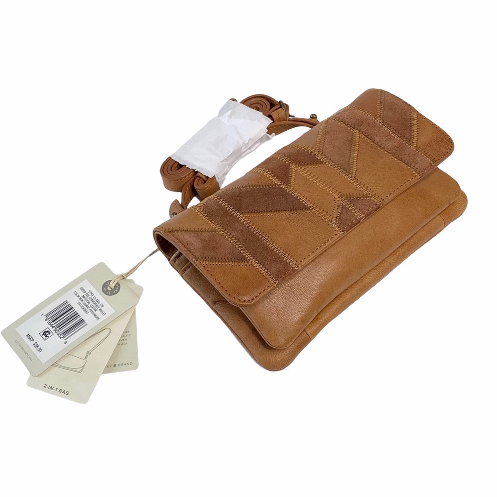 new Lucky Brand ☀︎ Axil Patchwork Leather Crossbody Clutch Handbag ☀︎︎ Cognac - Picture 9 of 17